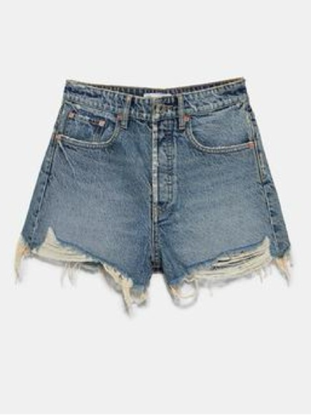 ZARA HI-RISE FRAYED DENIM SHORTS
Dark blue 0/4365/003/407/34